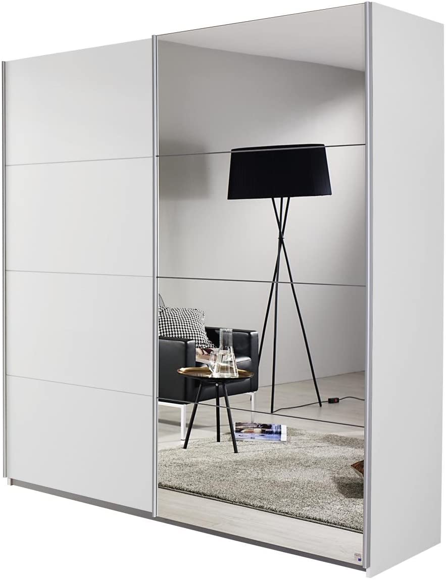 Spiegelschrank Kleiderschrank Schwebetürenschrank in Weiß mit Spiegel 2-türig