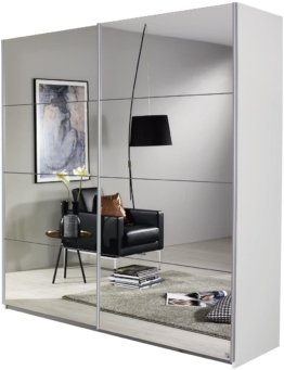 Spiegelschrank Spiegel Kleiderschrank Schwebetürenschrank in Weiß 2-türig inkl. 2 Kleiderstangen 136x197x61 cm