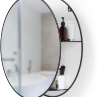 Runder Badezimmerspiegel mit Ablage Schwarz modern Stauraum für kleine Räume