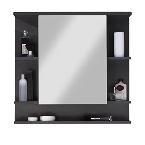 Badezimmer Spiegelschrank Spiegel 72 x 76 x 20 cm Graphit Dunkelgrau Front Weiß mit viel Stauraum