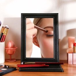 Reisespiegel Schminkspiegel Kosmetikspiegel Make up Spiegel Klappspiegel Tischspiegel mit Leder Hülle Schwarz