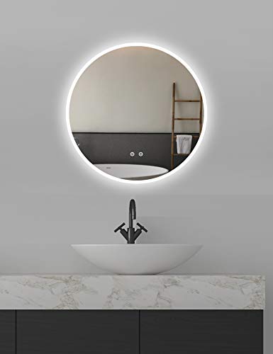 Runder Wandspiegel ø60cm mit Beleuchtung und Spiegelheizung LED Badspiegel mit Touch-Schalter,Lichtspiegel