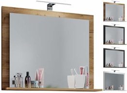 Spiegel Badspiegel Badezimmerspiegel Wandspiegel Ablage LED-Lichtleiste Holz Rustikal