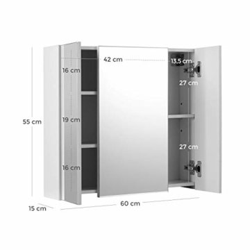 Spiegelschrank Badezimmerschrank Aufbewahrungsschrank Badezimmer 60 x 15 x 55 cm, Regal modern weiß - 