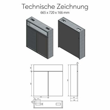 Spiegelschrank mit LED Beleuchtung 2-Türig 66 x 72 x 16,6 cm 17 Dekore Badschrank Beleuchtet Badezimmer - 