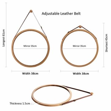 Wandspiegel Ledergürtel Riemen Runder Flur Design Spiegel Badspiegel mit 38cm braun -
