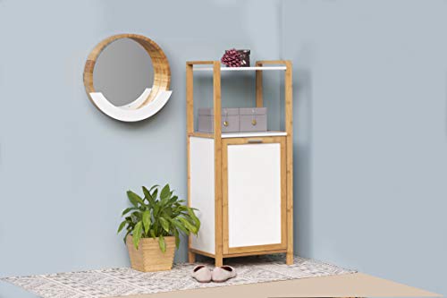 Wandspiegel mit Ablage Kosmetikspiegel Dekospiegel Spiegelfläche ø 35 cm Bambus 39 x 38 x 9.5 cm Natur Braun - 