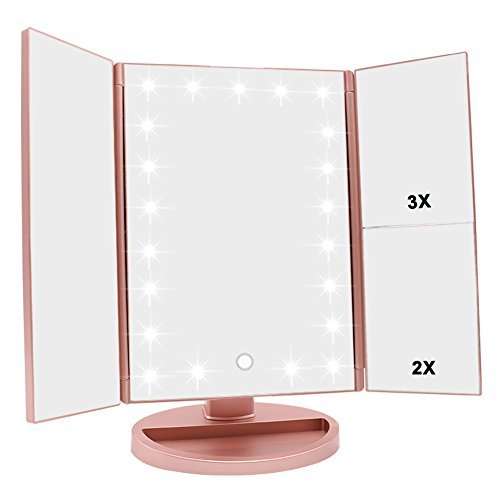 Schminkspiegel mit Beleuchtung Faltbarer Kosmetikspiegel mit Vergrößerung LED Licht USB dimmbarer Makeup Rosengold