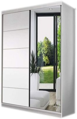 Kleiderschrank Schwebetürenschrank mit Spiegel 2-türig Schrank Gaderobe Schiebtüren 120x200x61 Weiß