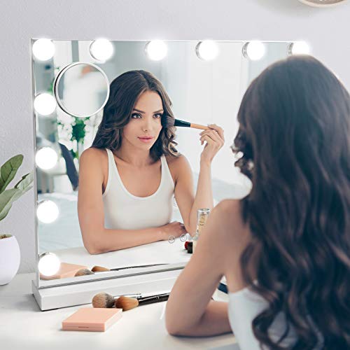 Hollywood Spiegel mit Beleuchtung Make up Schminkspiegel LED Tischspiegel Lampen Kosmetikspiegel  50 x 42 cm Weiß