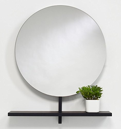 Großer runder Design Spiegel moderner Wandspiegel mit Ablage Schwarz 100 x 115 cm