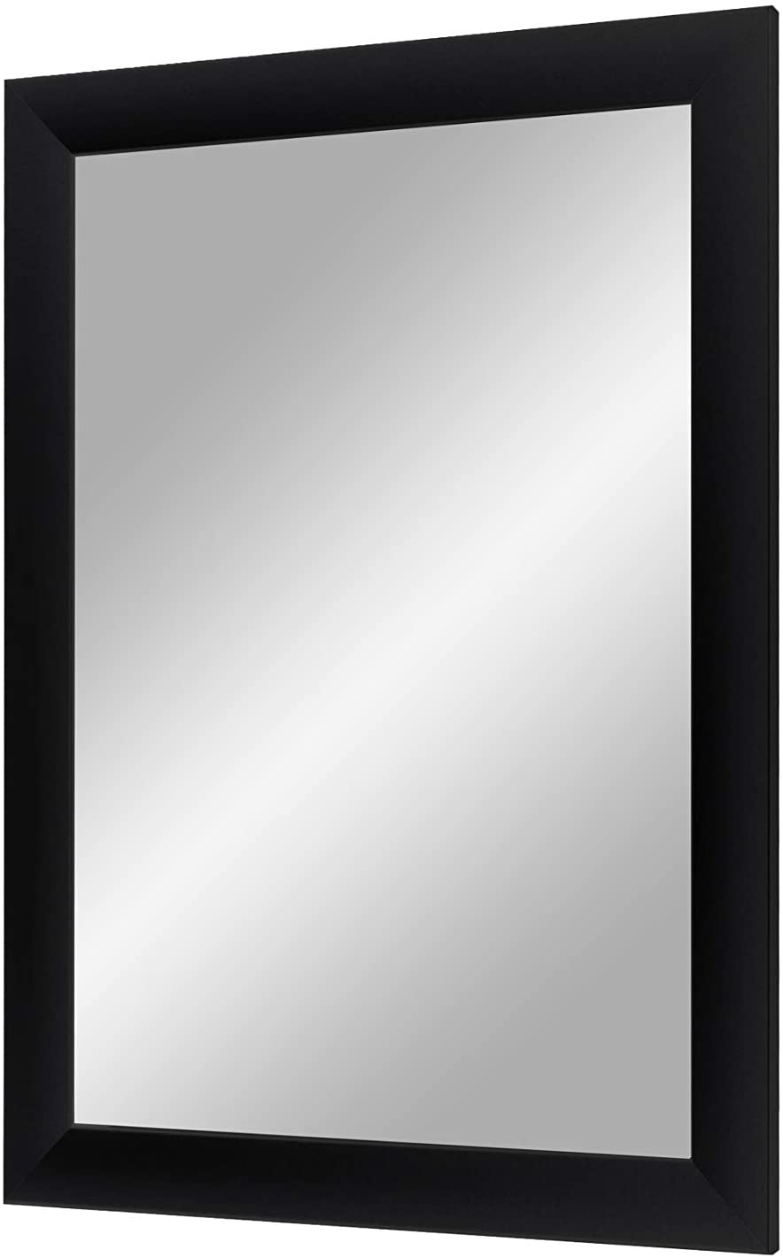 Wandspiegel mit Rahmen (Schwarz matt), Spiegel nach Maß mit breiter Holzleiste - Maßgefertigter Spiegelrahmen