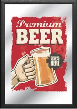 Barspiegel mit Bier Bar Deko Spiegel 30x20 cm - Premium Beer - Served here - Bar Dekoration Wandspiegel