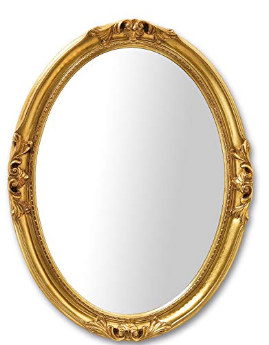 Blattgold Spiegel Wandspiegel Oval Klassischer Wandspiegel mit Goldrahmen Barock 63x83 cm