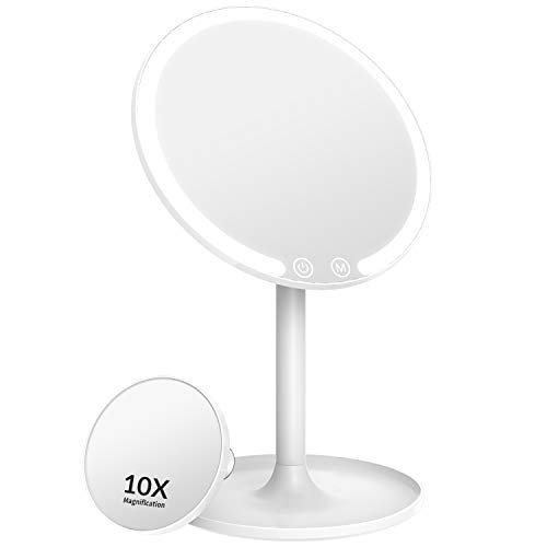 Kosmetikspiegel mit Beleuchtung Vergrößsung und Akku Schminkspiegel mit Licht Make Up Spiegel Via Touch-Screen und 90° Schwenkbar