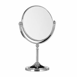 Kosmetikspiegel Vergrößerung Schminkspiegel stehend Make Up Spiegel rund zweiseitig HBT: 28x18x10cm silber