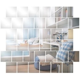 Wandspiegel Spiegelfliesen Selbstklebend 15x15cm, 32 Stück Quadratische Spiegel Silber für Badezimmer, Küche, Wohnzimmer, Umkleidekabine, Büro