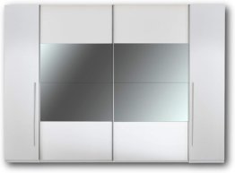 MEGA Eleganter Spiegel Kleiderschrank mit viel Stauraum Vielseitiger Schwebetürenschrank mit Spiegel – 315 x 226 x 60 cm (B/H/T) in Weiß