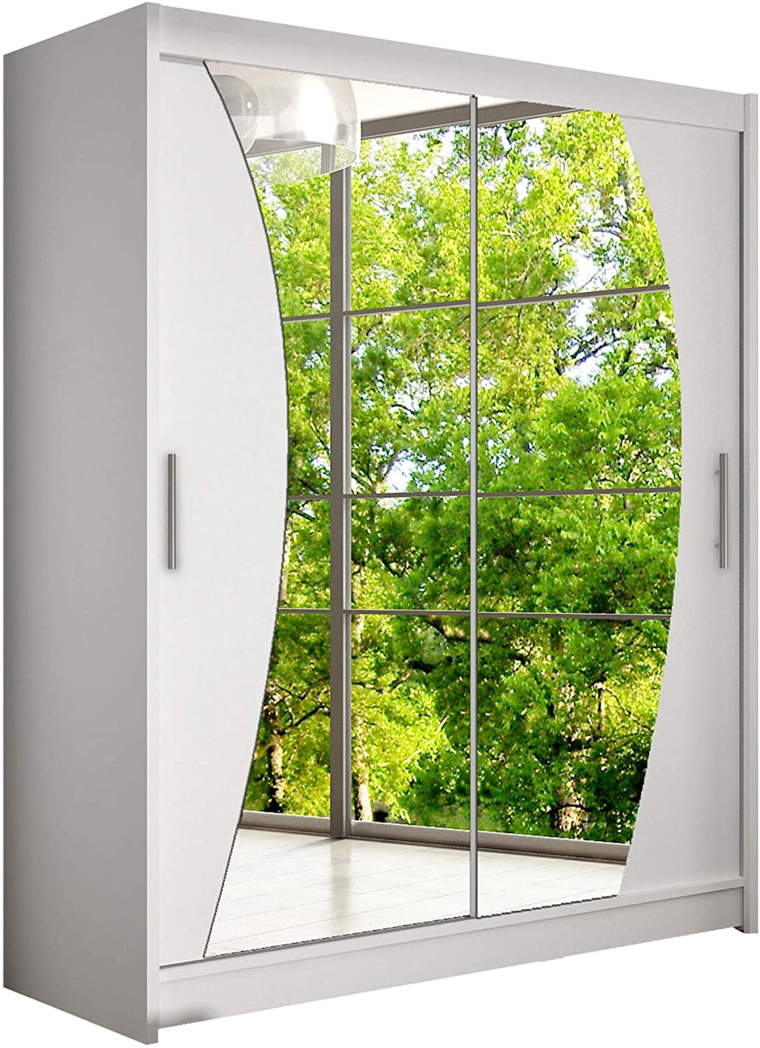 Moderner Spiegel Schwebetürenschrank, Kleiderschrank mit Spiegel, Schlafzimmerschrank, Schiebetürenschrank, Garderobe, Schlafzimmer (Weiß)