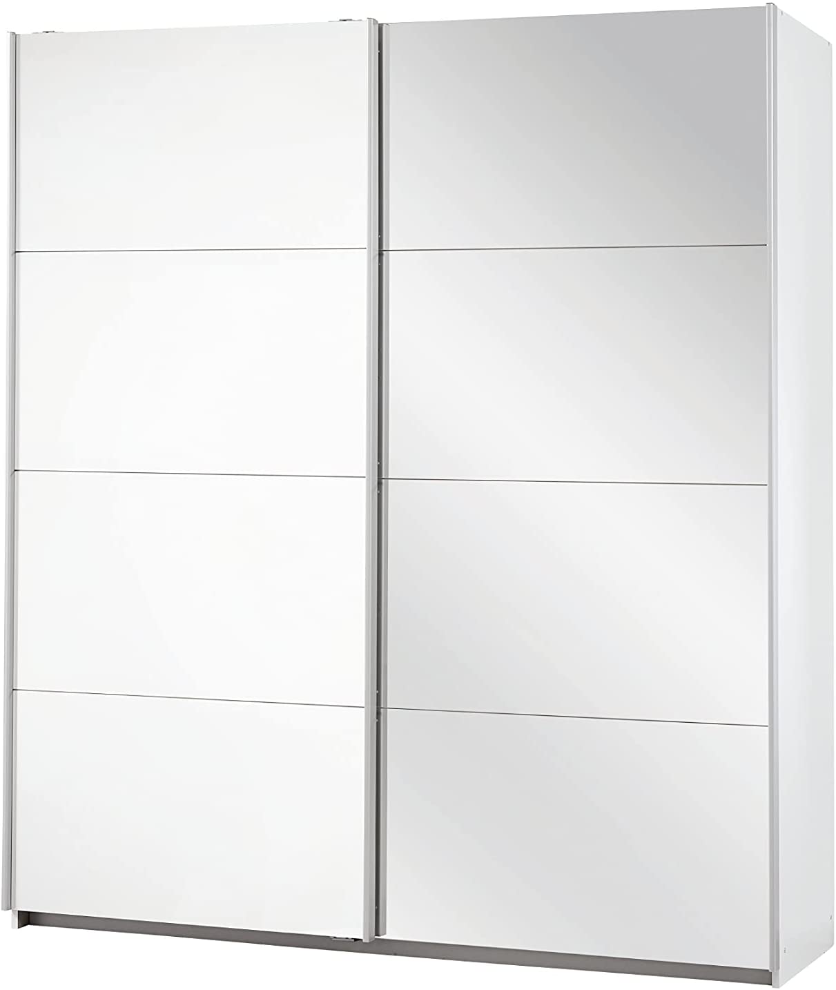 Spiegel Schrank Kleiderschrank Schwebetürenschrank Weiß mit Spiegel 2-türig, 2 Kleiderstangen, Hakenleiste, Türdämpfer, BxHxT 181x210x62 cm