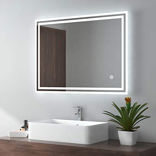 Badspiegel Badezimmerspiegel mit Beleuchtung 80x60cm Lichtspiegel Wandspiegel mit Touchschalter + beschlagfrei