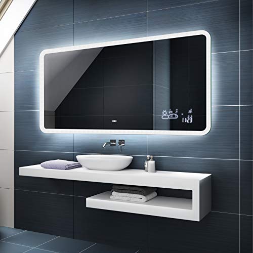 Badspiegel mit LED Beleuchtung -  Individuell Nach Maß 100x60cm - Beleuchtet Wandspiegel Lichtspiegel Badezimmerspiegel - LED Farbe
