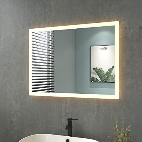 LED Licht Badspiegel mit Beleuchtung Badezimmerspiegel 80x60cm Lichtspiegel Wandspiegel IP44 Energiesparend