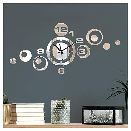 Moderne Design Wanduhr mit Spiegel I (BxH) 53 x 24 cm I Dekouhr Uhrwerk 3D Design Aufkleber selbstklebend Wanddeko Wandaufkleber Wandtattoo W3484
