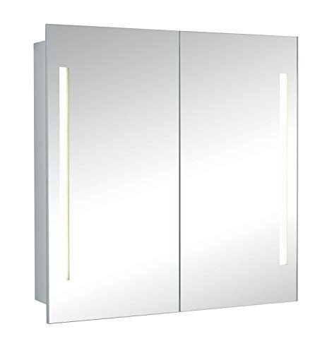 Moderner Design Spiegelschrank Badschrank 2-türig mit LED Beleuchtung 60x60x14,5cm
