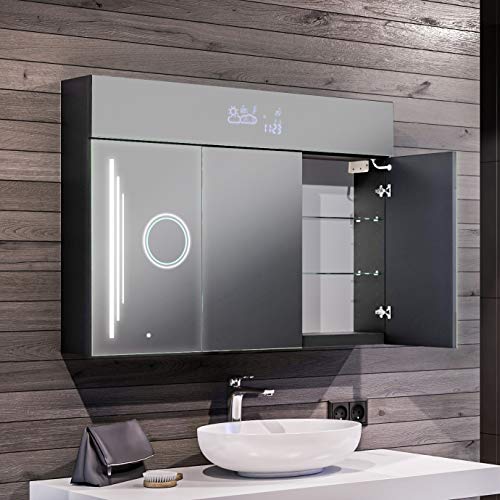 Moderner Spiegelschrank mit LED Beleuchtung 100 x 72 x 16,6 cm Badschrank Beleuchtet Badezimmerschrank LED Multifunktional