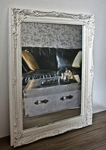 Rechteckiger Wand-Spiegel, handgefertigter Vintage-Antik-Rahmen, weiß, inkl. Befestigung