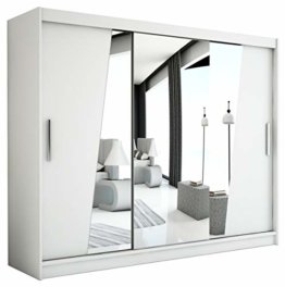 Schwebetürenschrank mit Spiegel Kleiderschrank mit Kleiderstange und Einlegeboden Schlafzimmer- Wohnzimmerschrank Schiebetüren Modernes Design (Weiß)