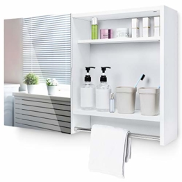 Spiegelschrank Bad Badschrank Hängeschrank Spiegel, Badezimmerschrank Einlegeboden offenen Regal, Holz Weiß, 77x17x50cm