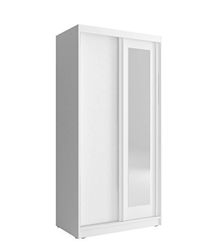 Spiegelschrank Kleiderschrank mit Spiegel Schrank Gaderobe Schiebtüren modern Weiß, 100 cm