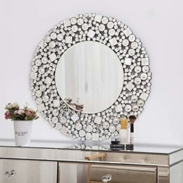 Wandspiegel groß mit Glitzer Jeweled Kristall schwarz Holz Glamorous Rund Silber Kosmetikspiegel Wohnzimmer Flur 70x70 cm