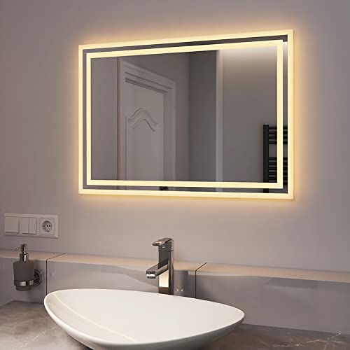 Badspiegel Badspiegel mit Beleuchtung Warmweiß Lichtspiegel Badezimmerspiegel Wandspiegel beleuchtet modernes Bad