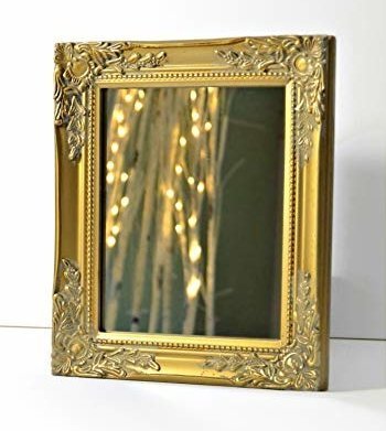 Goldener WandSpiegel mit Holzrahmen Verzierungen, handgefertigter Vintage-Antik-Rahmen aus Holz, Gold, inkl. Befestigung