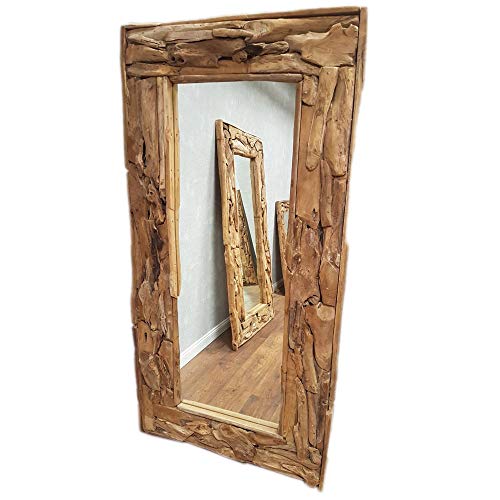 Großer XXL Wandspiegel Spiegel Massiv Wurzel Teak Holz Rahmen Hängespiegel Natur Holz Landhaus Flur Eingang
