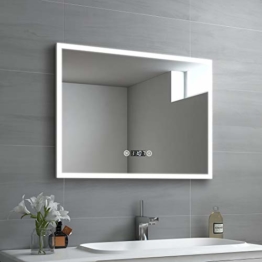 LED Badspiegel 80x60cm Licht Beleuchtung Badezimmerspiegel mit Touch-Schalter, Beschlagfrei, Uhr