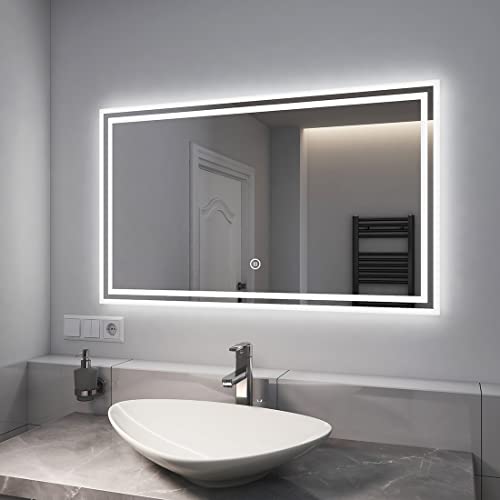 LED Badspiegel Badspiegel mit Beleuchtung Lichtspiegel Badezimmerspiegel Wandspiegel mit Touch Licht Bad Modern