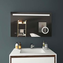 LED Licht Badspiegel 100x60cm Beleuchtung Badezimmerspiegel Wandspiegel mit 3-Fach Vergrößerung, Sensor-Schalter, Uhr