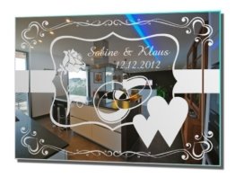 Spiegel Wandspiegel Flurspiegel Motivspiegel Hochzeit Silberhochzeit Bild Ringe 
