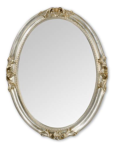 Ovaler Spiegel Wandspiegel Klassischer Holzrahmen 63x83 Silber Blattsilberantik für Wohnzimmer Schlafzimmer Flur