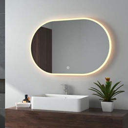 Runder moderner Badspiegel, 90x60 cm Spiegel Durchmesser 3 Lichtfarben Lichtspiegel Wandspiegel mit Touchschalter