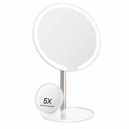 Schminkspiegel mit Beleuchtung Kosmetikspiegel mit 3 Lichtfarben Dimmbarer Helligkeit und Touchschalter Schwenkbar Makeup Spiegel 1/5x Vergrößerung für Schminken