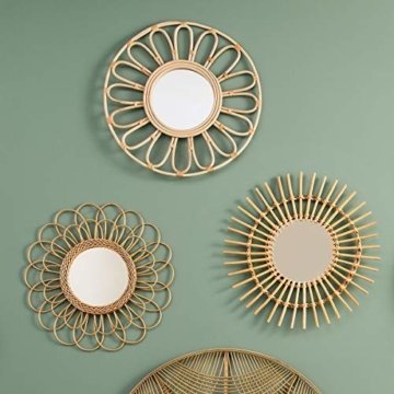Sonnenspiegel Rattan Spiegel Flur Eingang Design Spiegel Loft Lounge Wandspiegel Zimmer Natur