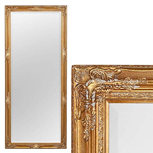 Spiegel House barock Antik-Gold 180x80cm Goldener Wandspiegel Holzspiegel Gold Holzrahmen Flurspiegel Badspiegel