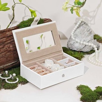 Spiegel Schmuckkasten, Schmuckkästchen mit Schubladen, abschließbarer Schmuck-Organizer Reise-Box für Ringe Armbänder Ohrringe weiß