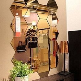 Spiegel-Wandaufkleber sechseckiger Spiegel Acryl Wandbild Fliesen Zuhause Wohnzimmer Schlafzimmer TV Hintergrund Wand-Dekoration gold