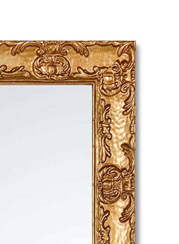 Spiegel Wandspiegel Gold Antik mit klassischen verzierten Holzrahmen Rechteckig 46 x 142 Lehnspiegel Flurspiegel